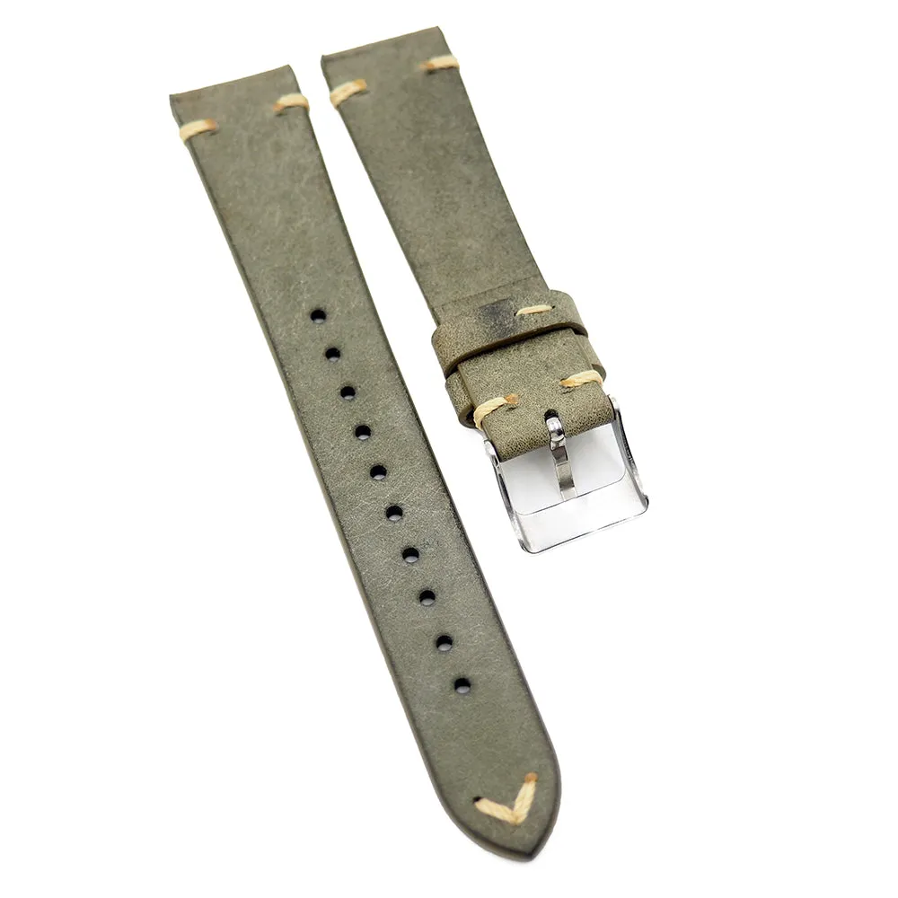 19mm, 20mm Vintage Style Gray Pueblo Calf Leather Watch Strap