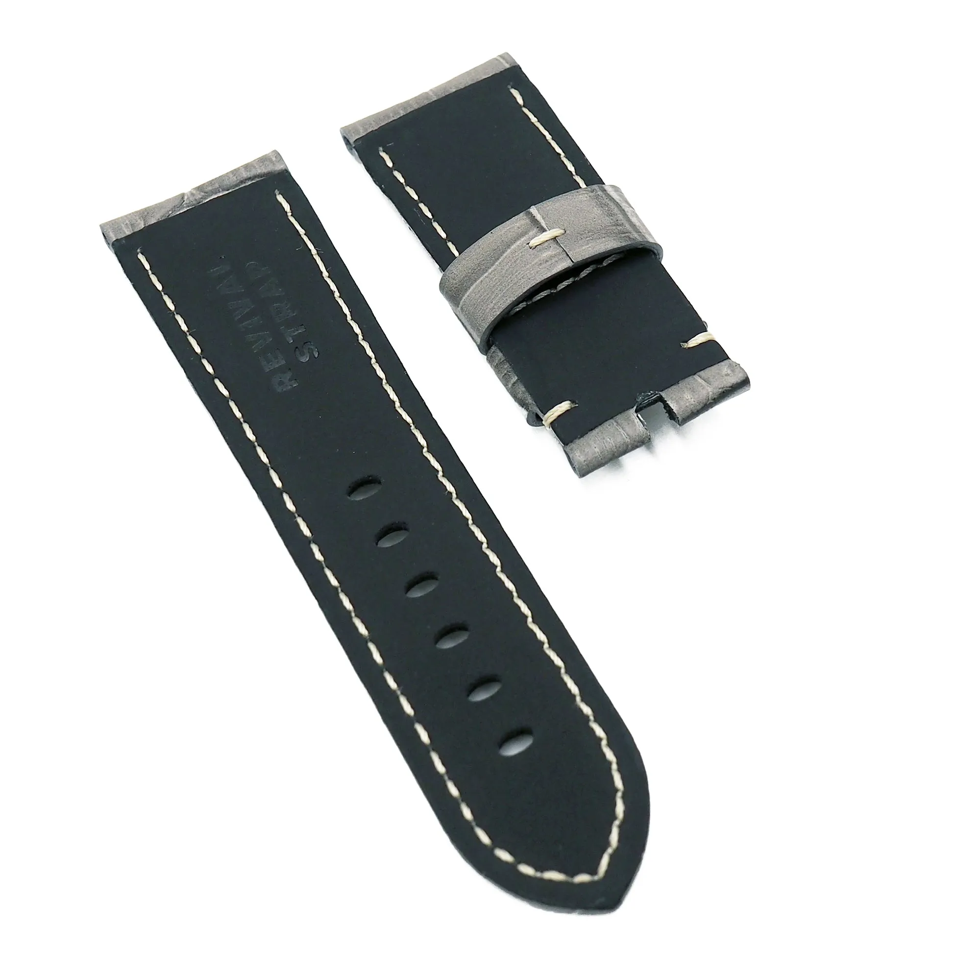 24mm Gray Alligator Embossed Calf Leather Watch Strap For Panerai, Small Wrist Length