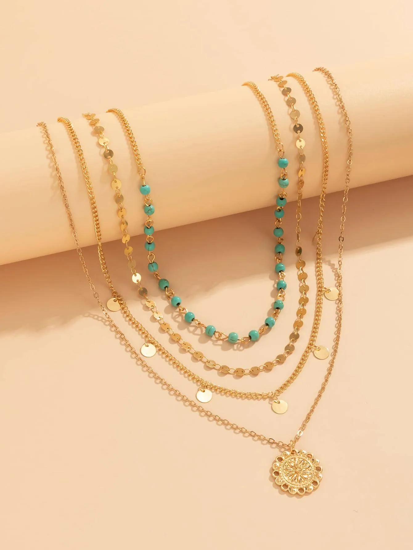 3pcs Boho Creative Fashionable Vintage Turquoise Tassel Multi-layer Beaded