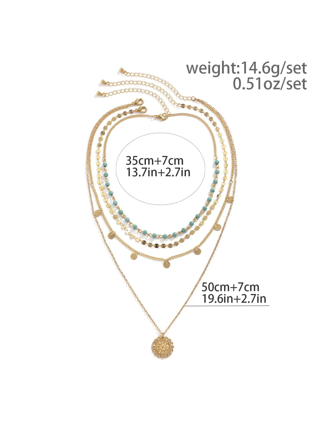 3pcs Boho Creative Fashionable Vintage Turquoise Tassel Multi-layer Beaded
