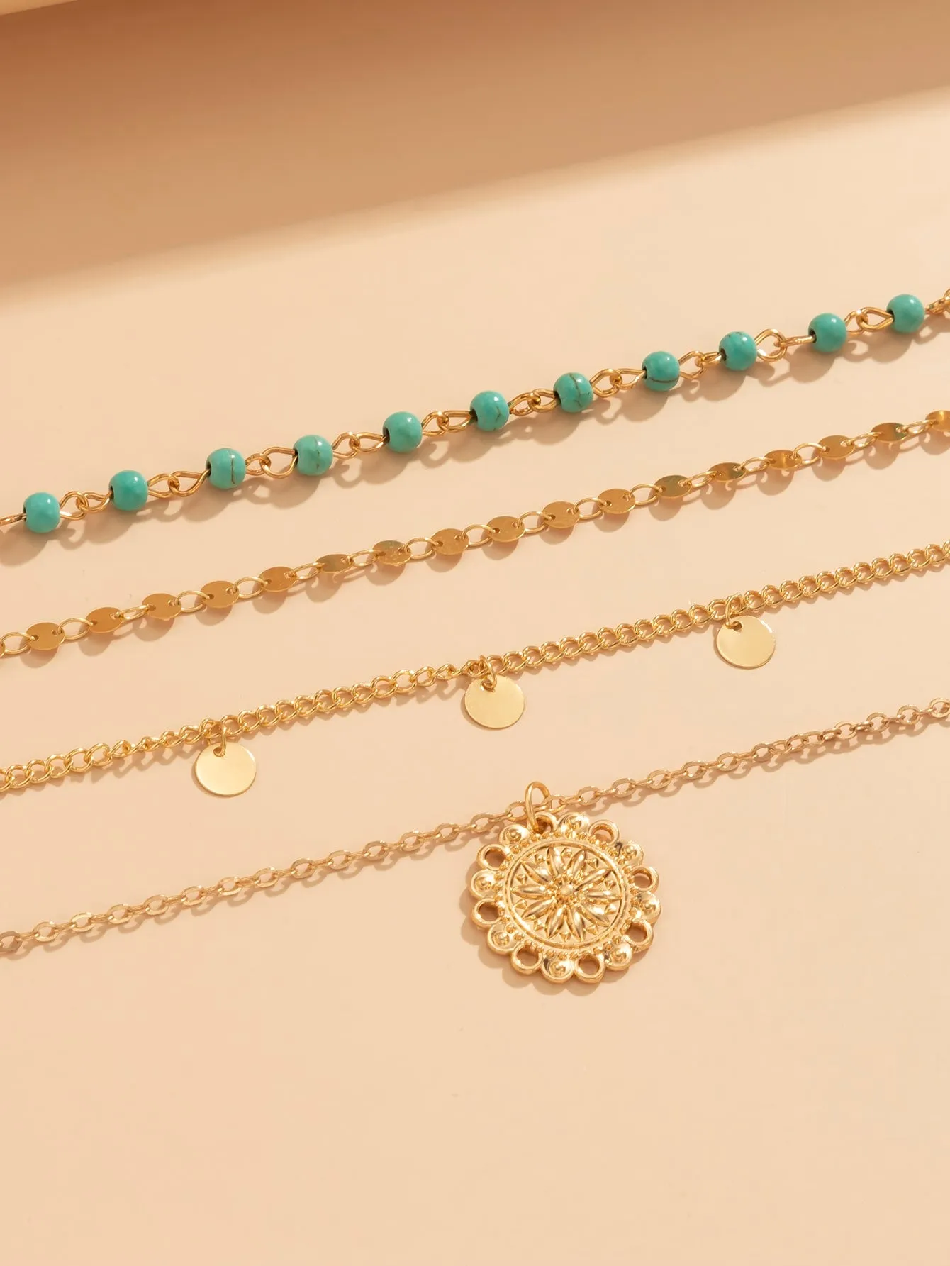3pcs Boho Creative Fashionable Vintage Turquoise Tassel Multi-layer Beaded