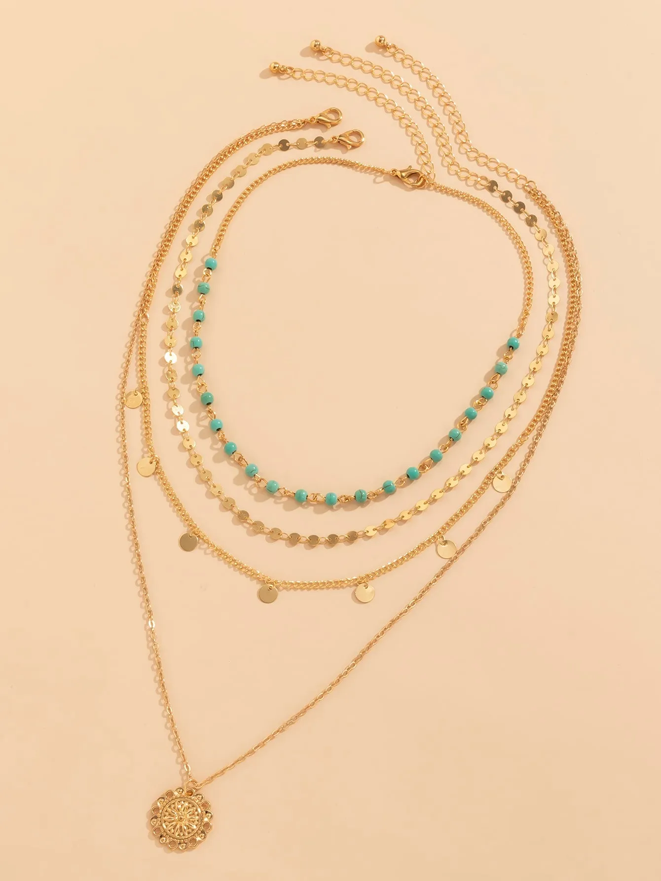 3pcs Boho Creative Fashionable Vintage Turquoise Tassel Multi-layer Beaded