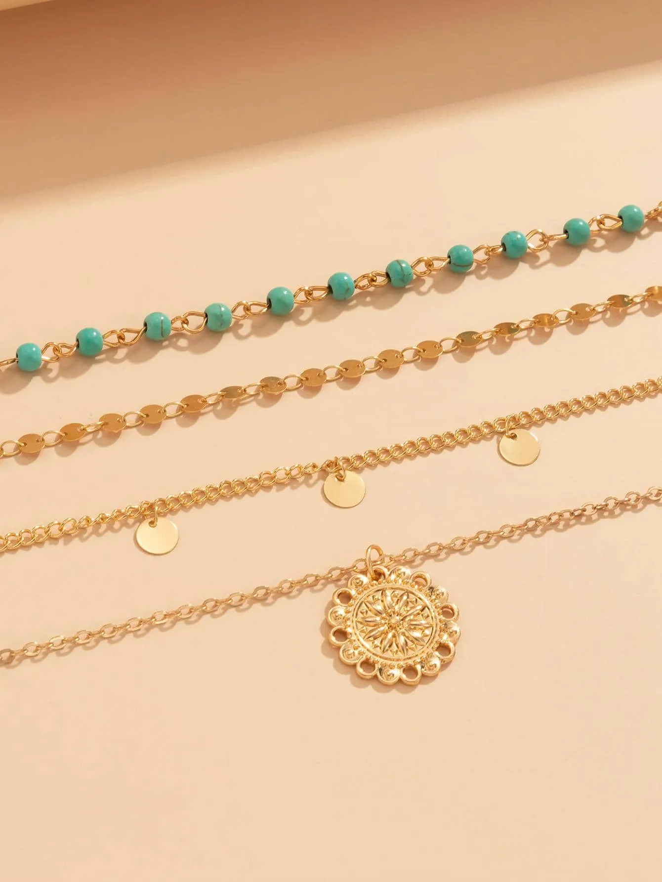 3pcs Boho Creative Fashionable Vintage Turquoise Tassel Multi-layer Beaded