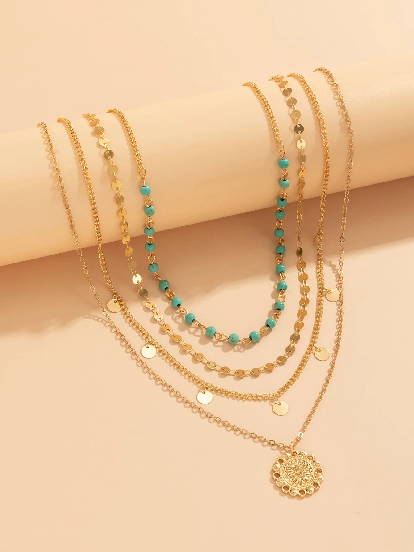 3pcs Boho Creative Fashionable Vintage Turquoise Tassel Multi-layer Beaded