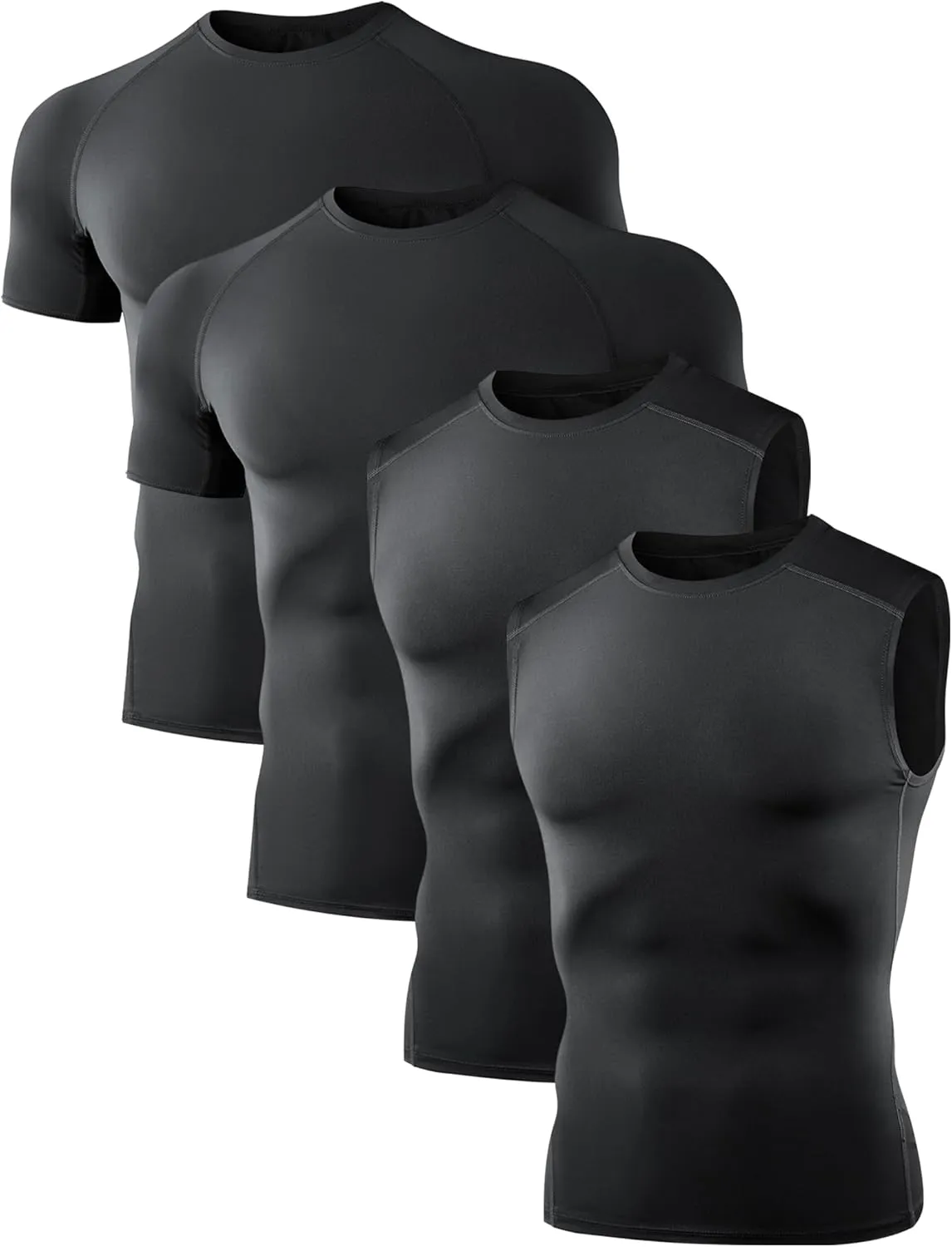 4 Pack Compression Shirts and Tank Tops Men Short Sleeve/Sleeveless Athletic Undershirt for Sport