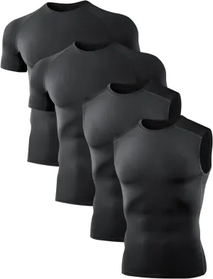 4 Pack Compression Shirts and Tank Tops Men Short Sleeve/Sleeveless Athletic Undershirt for Sport