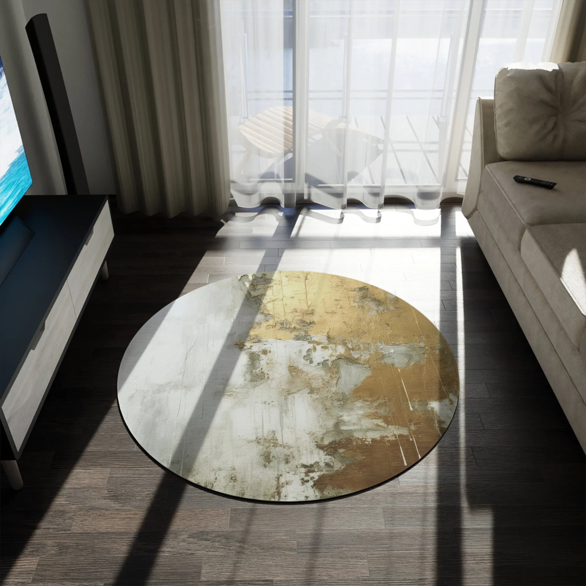 Abstract Area Rug | Rustic Grey, Muted Gold Slate
