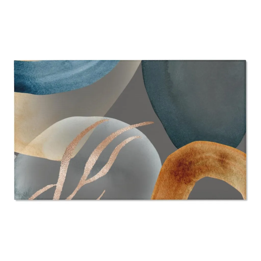 Abstract Boho Area Rug | Dark Gray Navy Gold Leaves