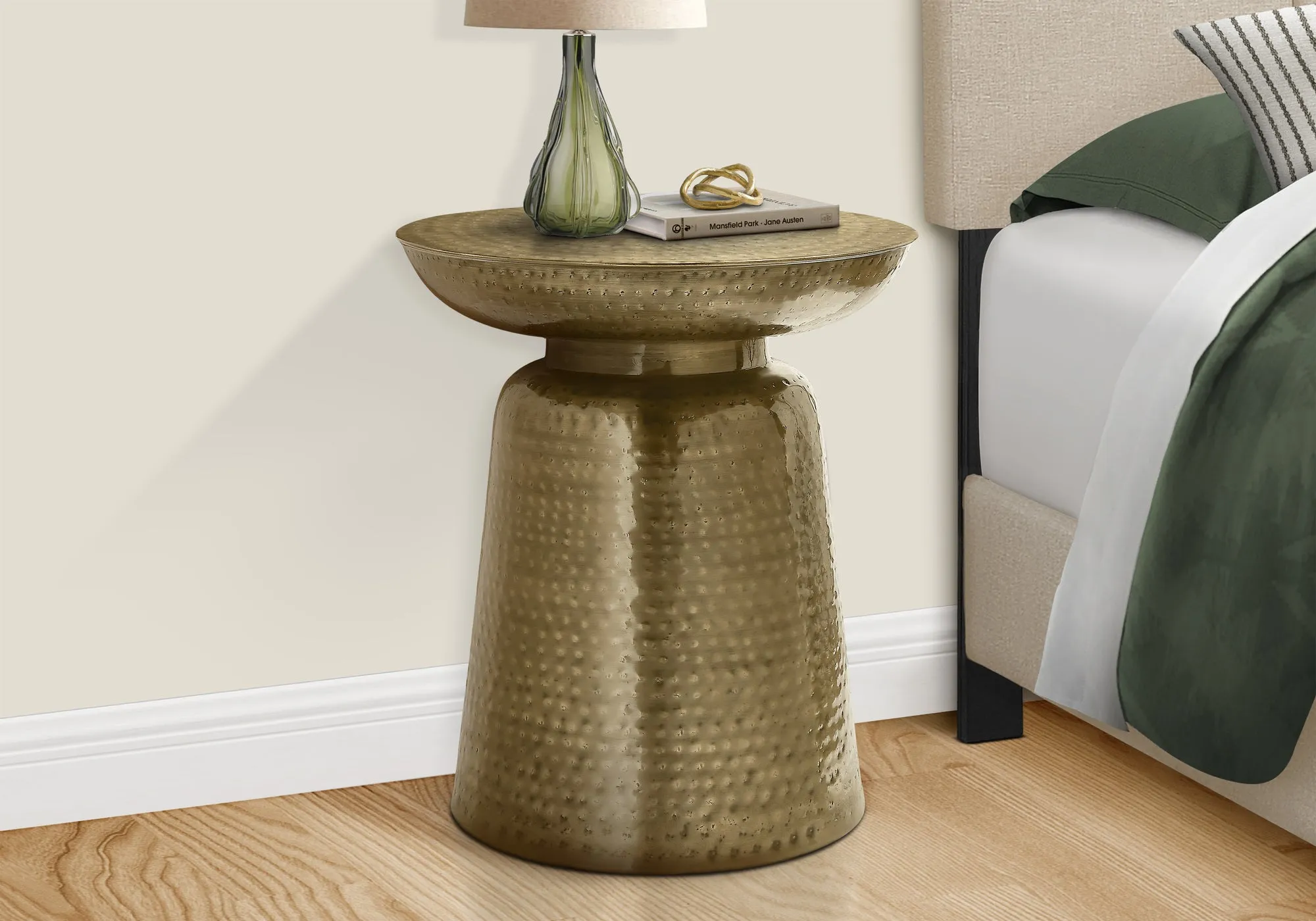 Accent Table, Drum, Side, End, Nightstand, Lamp, Living Room, Bedroom, Gold Metal, Contemporary, Modern