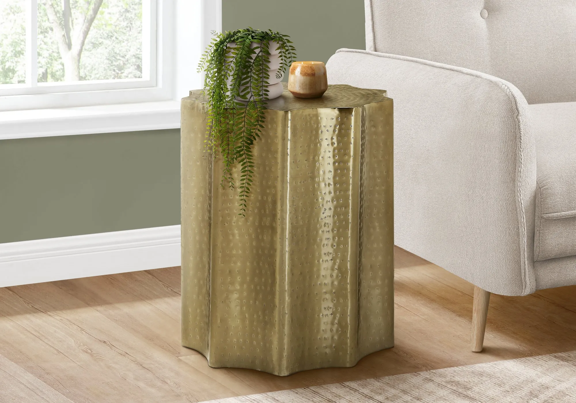 Accent Table, Drum, Side, End, Nightstand, Lamp, Living Room, Bedroom, Gold Metal, Contemporary, Modern