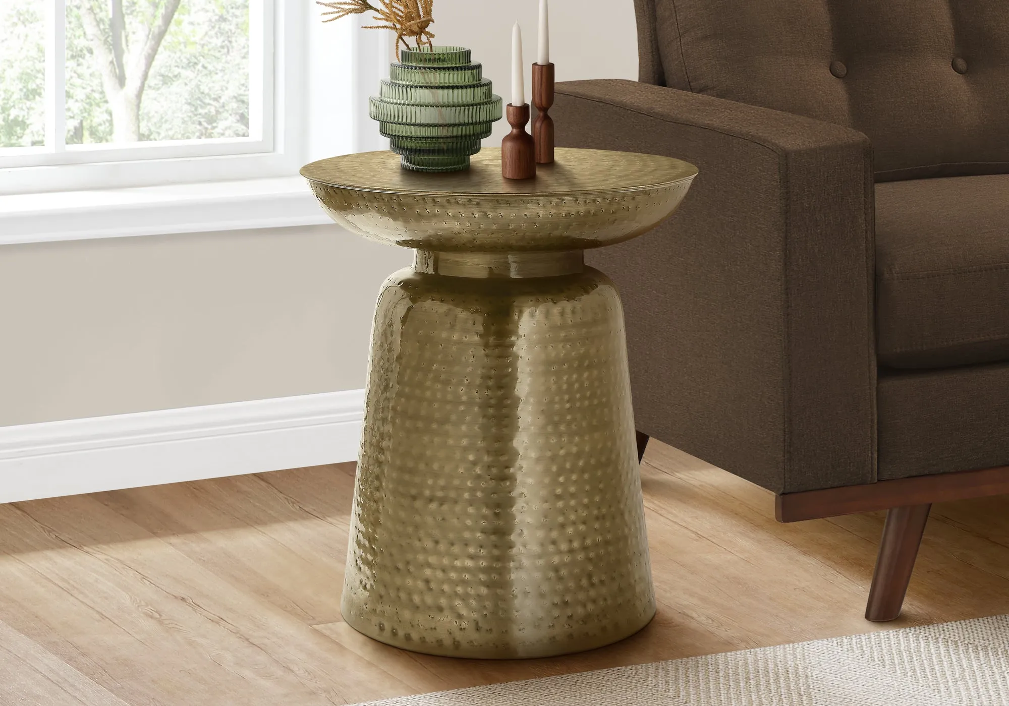 Accent Table, Drum, Side, End, Nightstand, Lamp, Living Room, Bedroom, Gold Metal, Contemporary, Modern