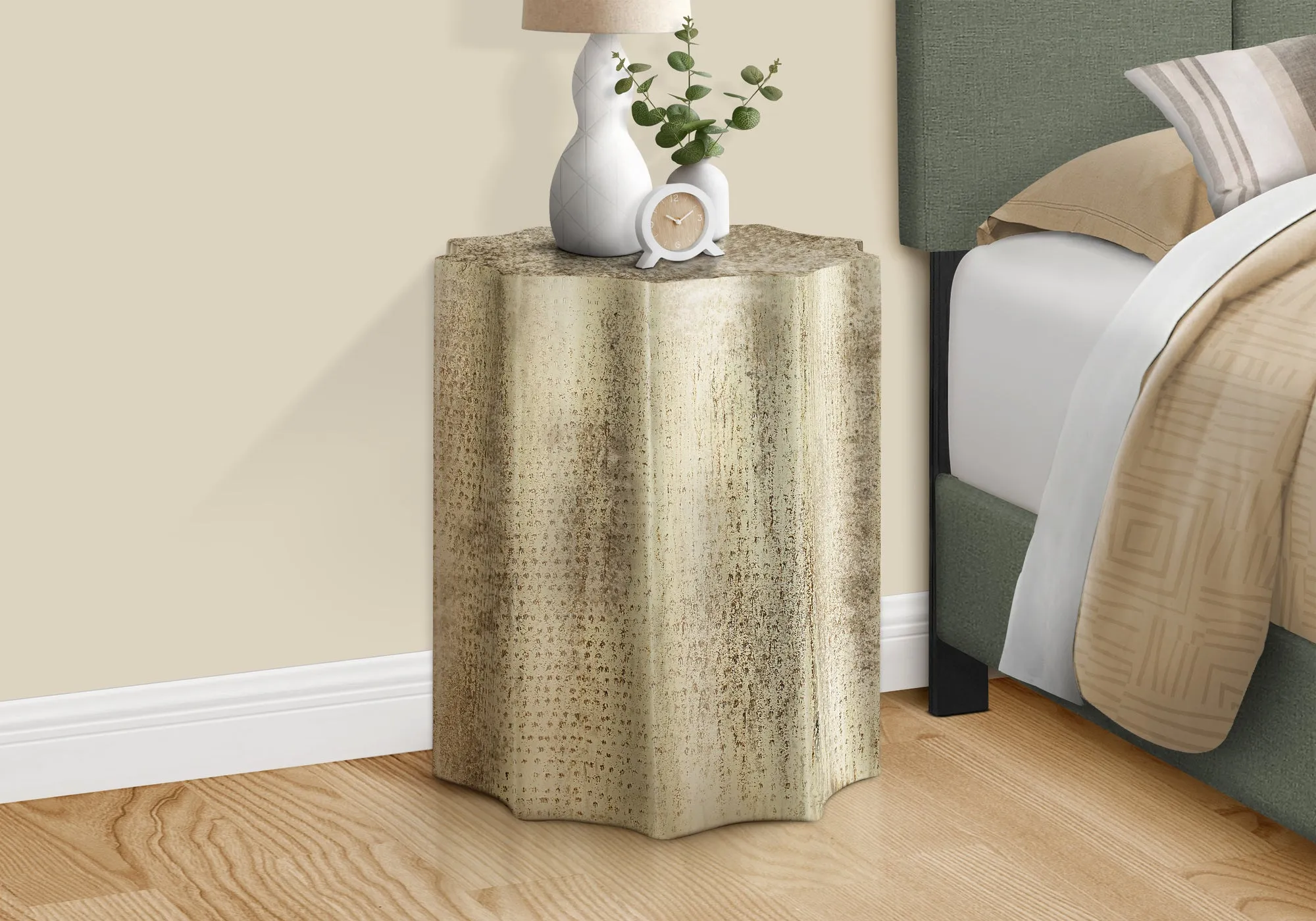 Accent Table, Drum, Side, End, Nightstand, Lamp, Living Room, Bedroom, Gold Metal, Contemporary, Modern