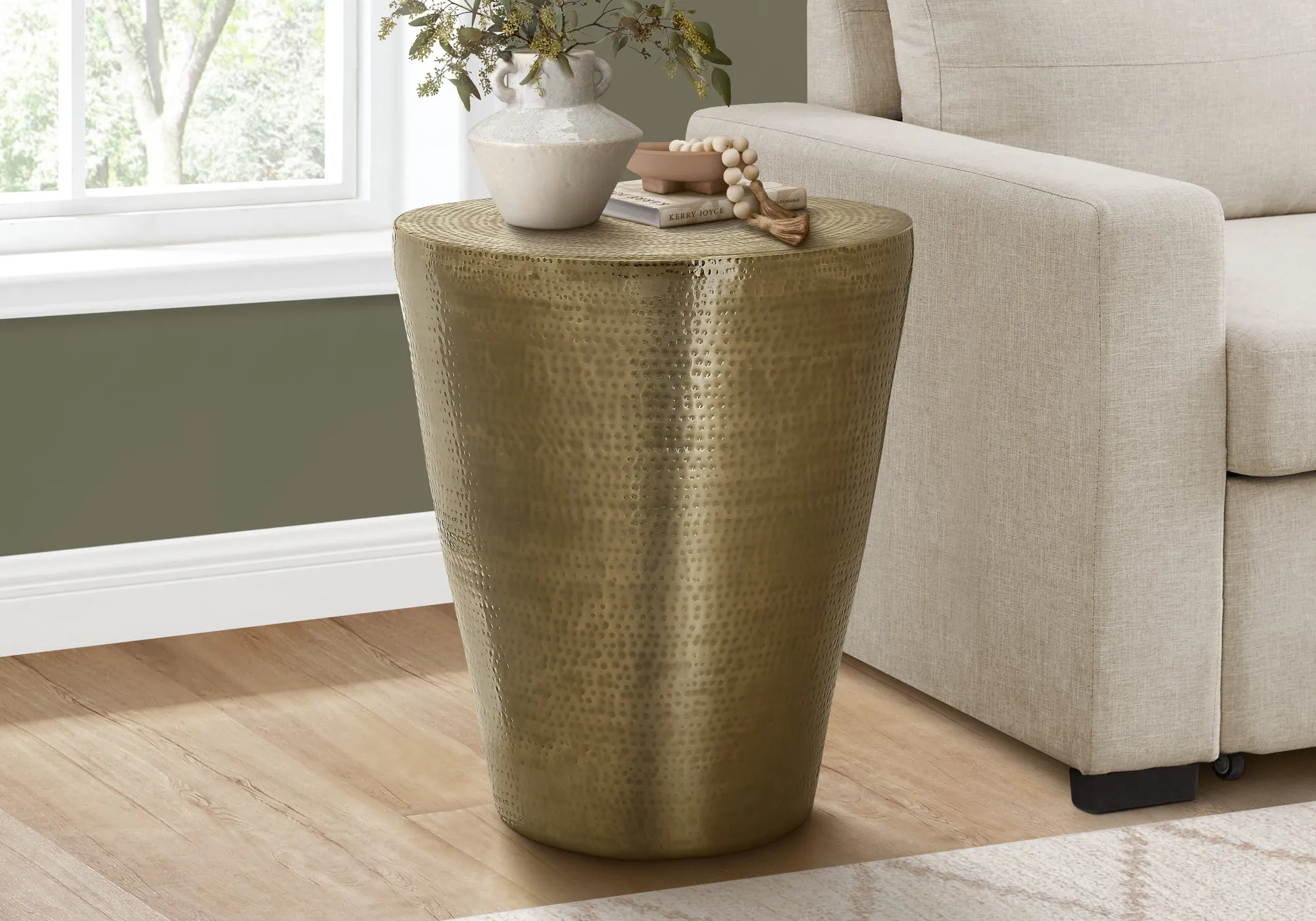 Accent Table, Drum, Side, End, Nightstand, Lamp, Living Room, Bedroom, Gold Metal, Contemporary, Modern