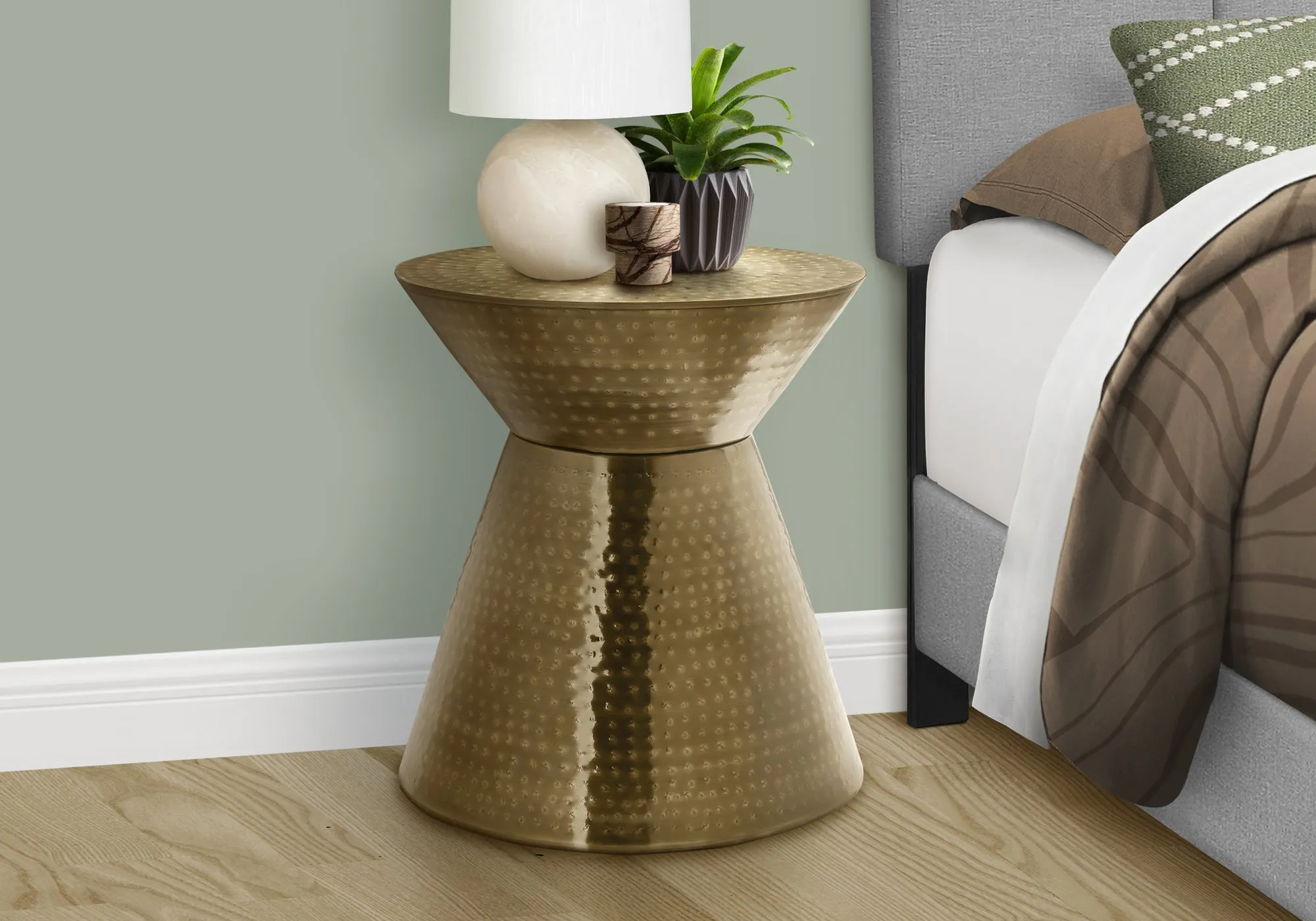 Accent Table, Drum, Side, End, Nightstand, Lamp, Living Room, Bedroom, Gold Metal, Contemporary, Modern