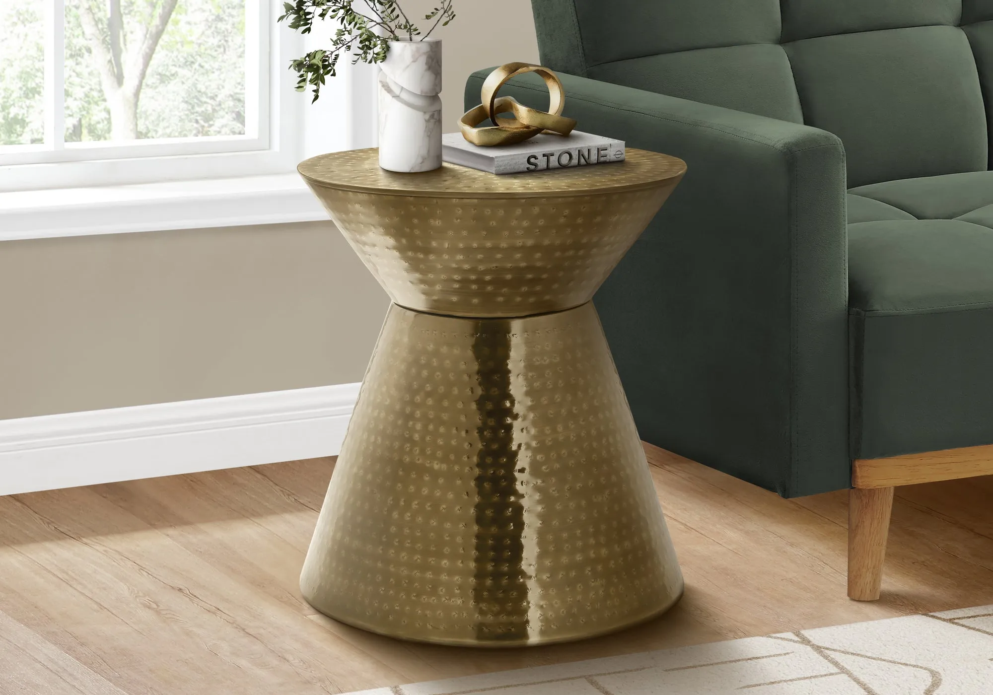 Accent Table, Drum, Side, End, Nightstand, Lamp, Living Room, Bedroom, Gold Metal, Contemporary, Modern
