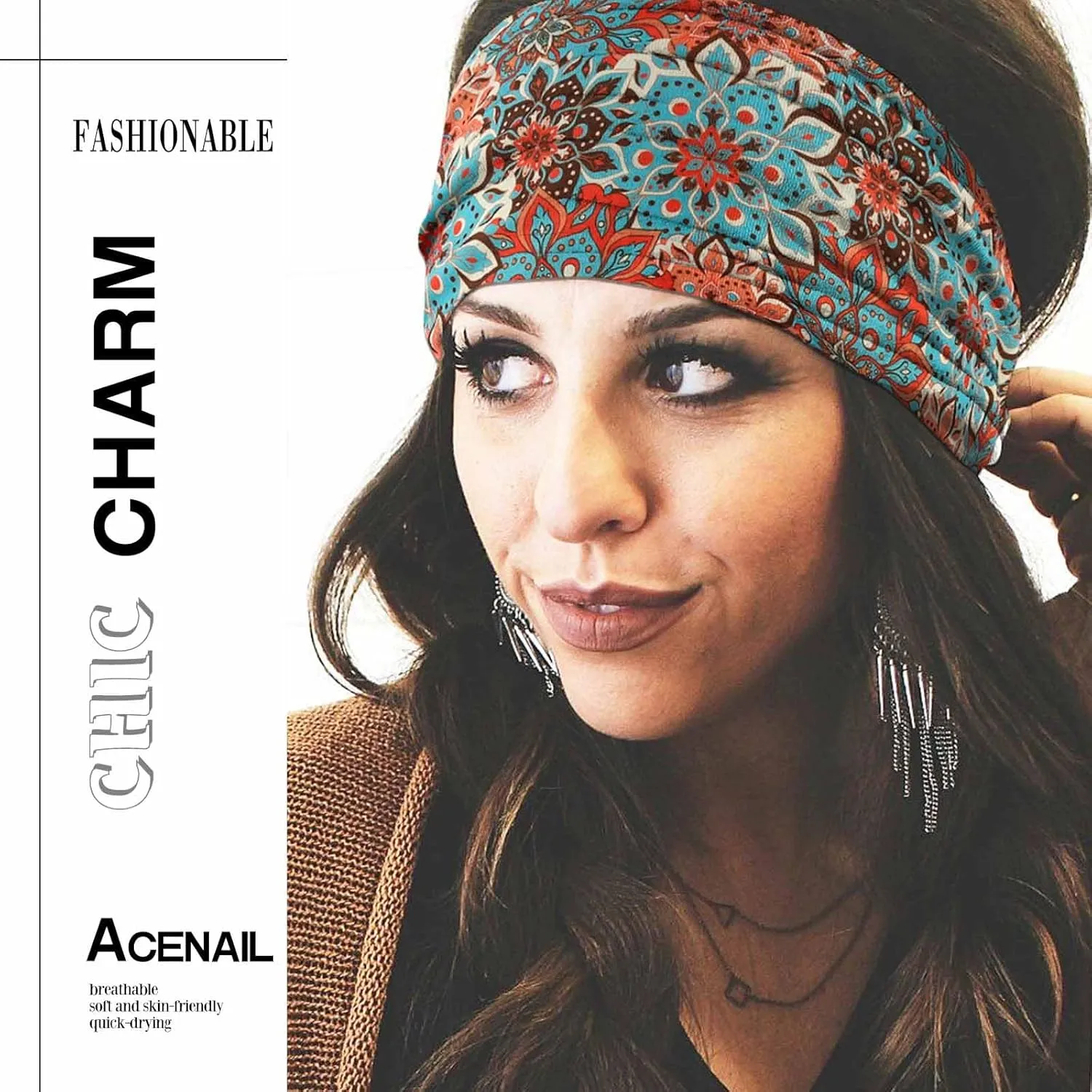 Acenail Wide Headbands Women Boho Turban Knotted Headband Floral Elastic Non Slip Hairband Workout Yoga Head Scarfs Bohemian Headwraps Fashion Hair Accessories for Women 4Pcs (Floral)