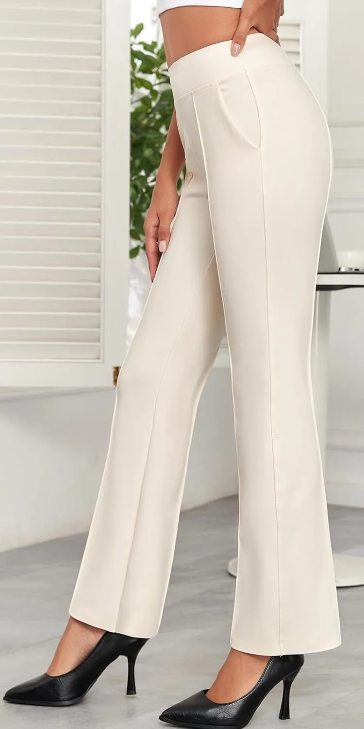 Agenlulu Womens Dress Pants Elastic High Waisted Stretch Bootcut Business Casual Pants Pull on Office Work Slacks