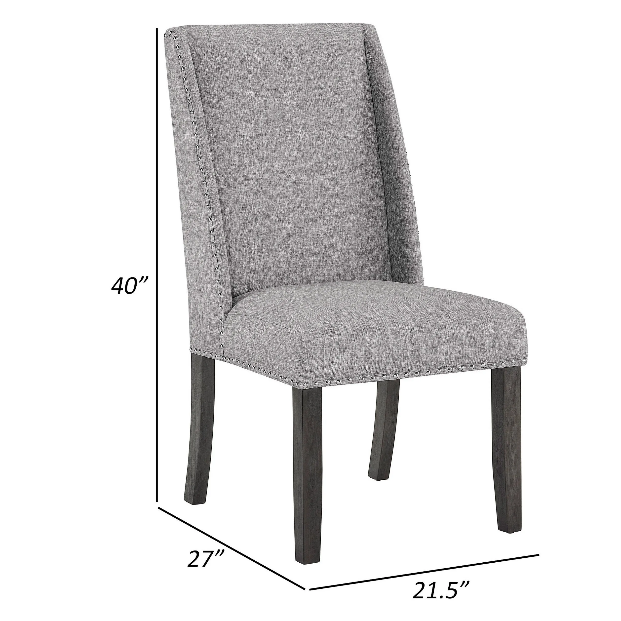Amber 27 Inch Dining Side Chair Set of 2, Cushioned Gray Fabric Upholstery By Casagear Home