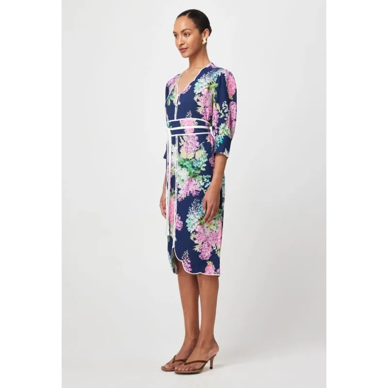 Augustine Embroidered Linen Viscose Dress | Navy Wisteria