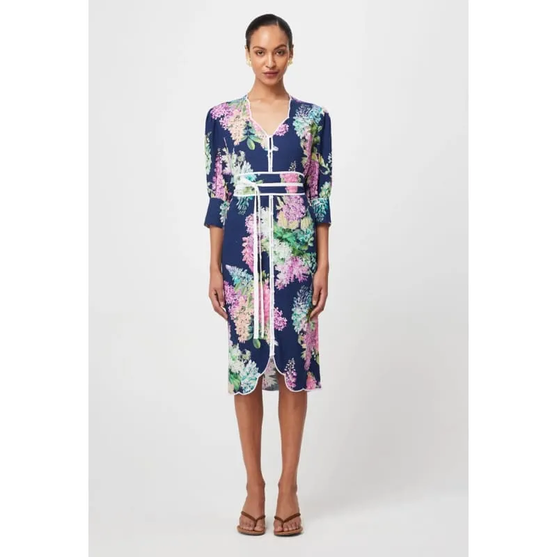 Augustine Embroidered Linen Viscose Dress | Navy Wisteria