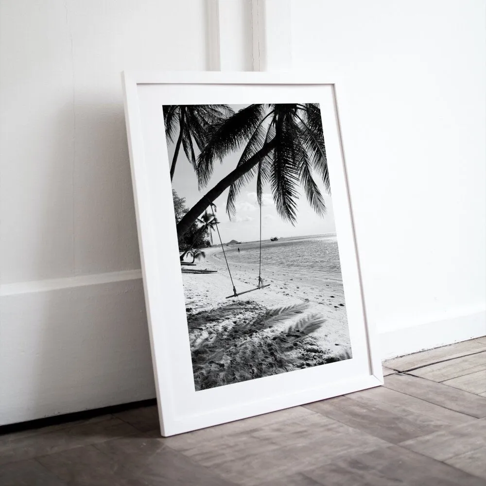 Black And White Beach Escape PRINTABLE WALL ART, Ocean Nature Print, Coastal Beach Wall Art, Black And White Photography Wall Art, Palm Tree
