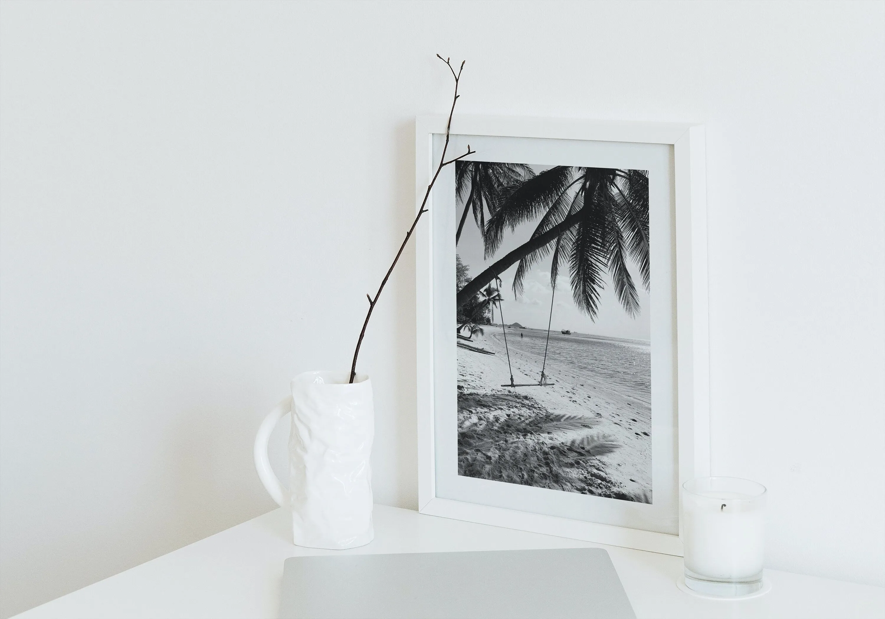 Black And White Beach Escape PRINTABLE WALL ART, Ocean Nature Print, Coastal Beach Wall Art, Black And White Photography Wall Art, Palm Tree