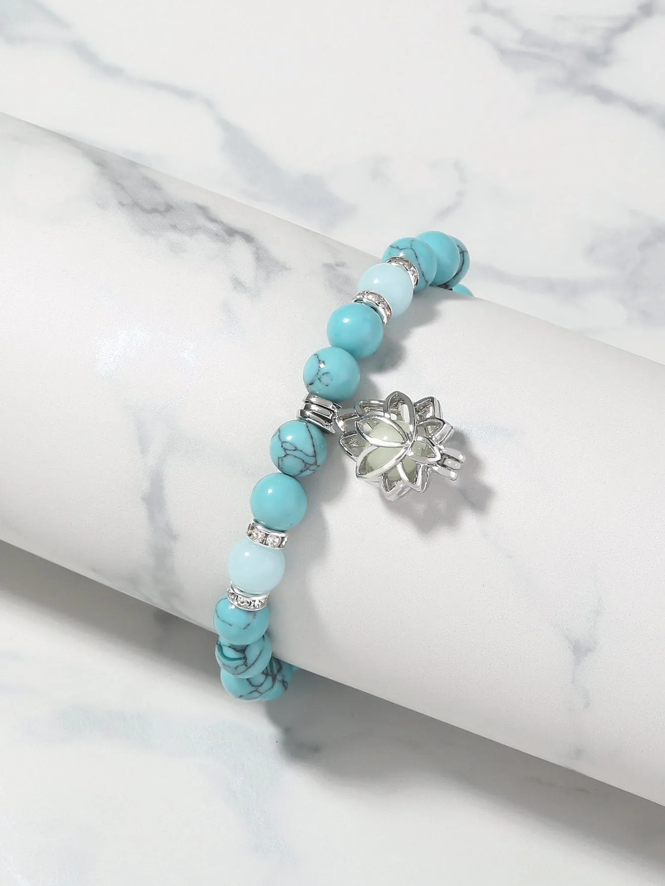 Blue Flower Glow In The Dark Bead Decor Bracelet Boho Crafted Creative Beads