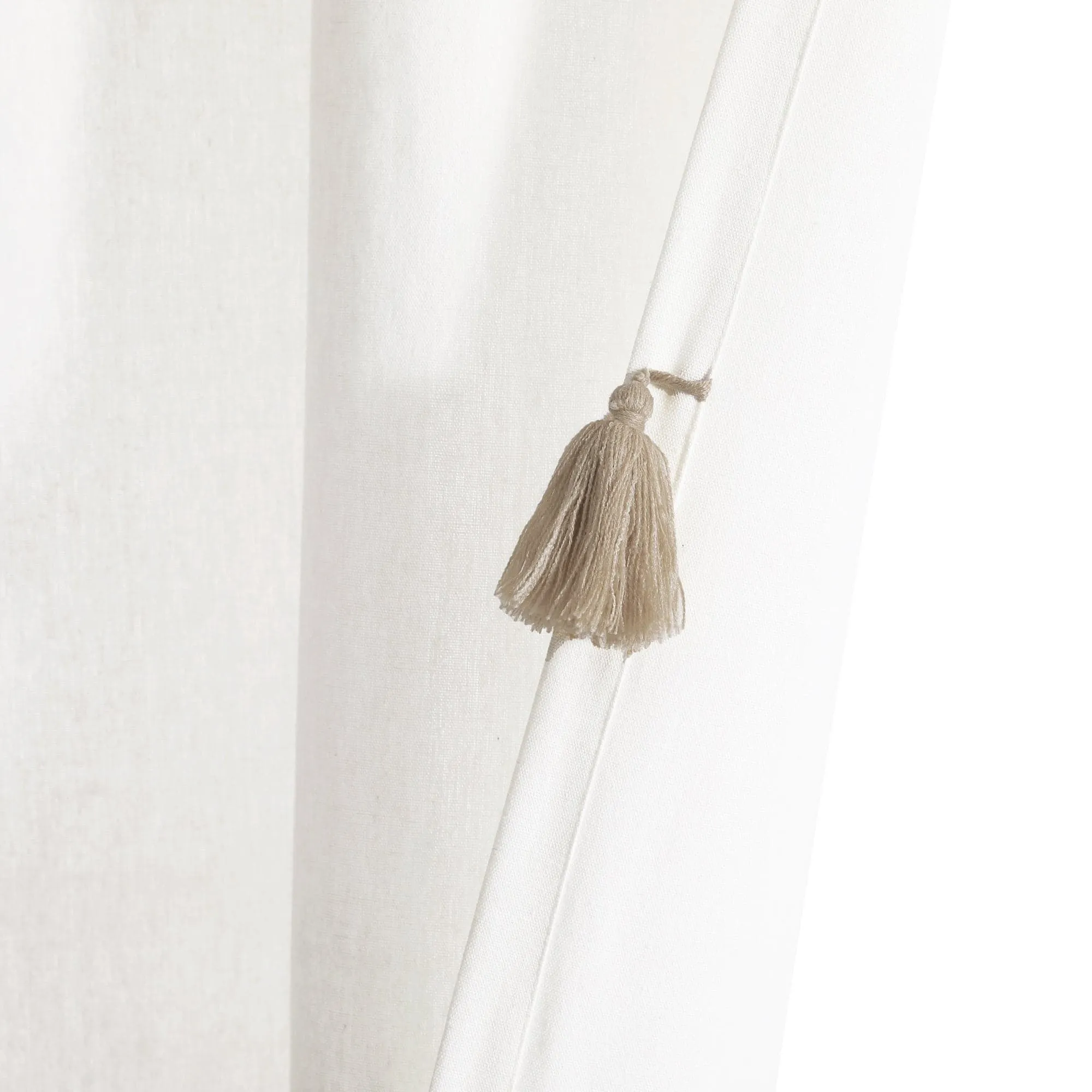 Boho Faux Linen Texture Tassel Window Curtain Panel