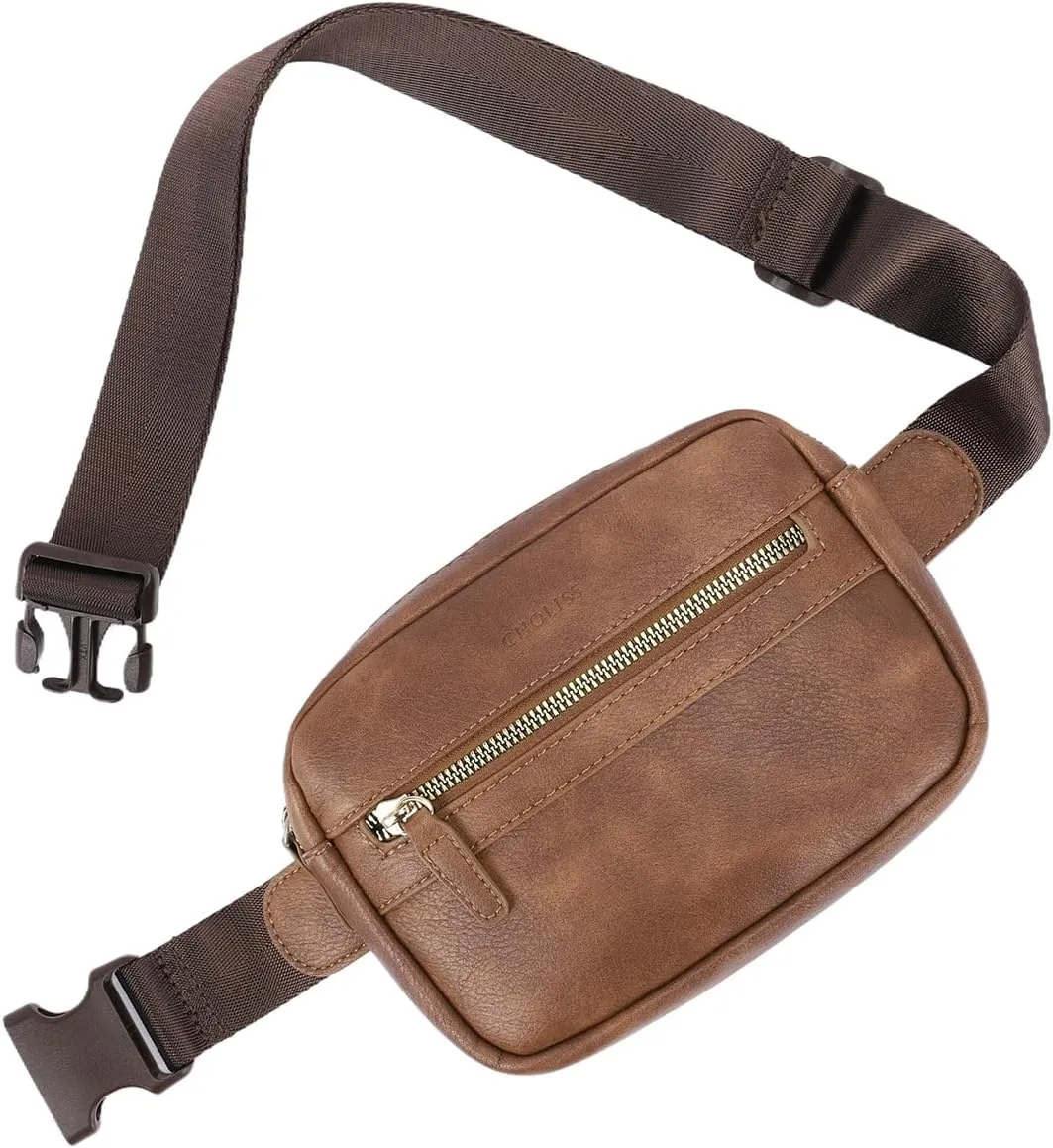 CHOLISS Fanny Packs for Women and Men, Belt Bag for Women, Crossbody Vegan Leather Fashion Waist Packs whith Adjustable Strap(Brown)