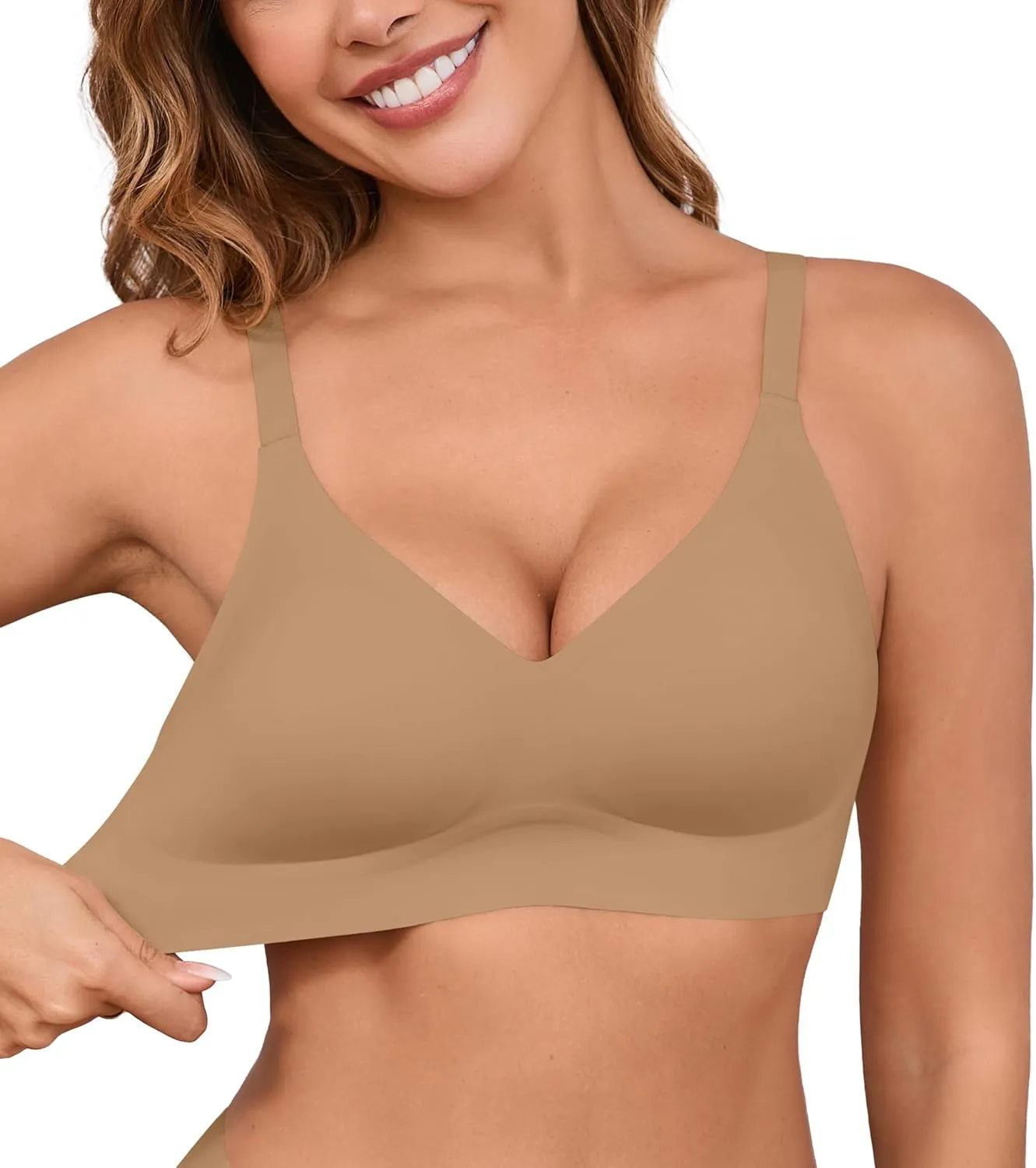 DEANGELMON Seamless Bras for Women No Underwire Comfortable Push Up Bra V Neck Wireless Bralette Full Coverage Wire Free