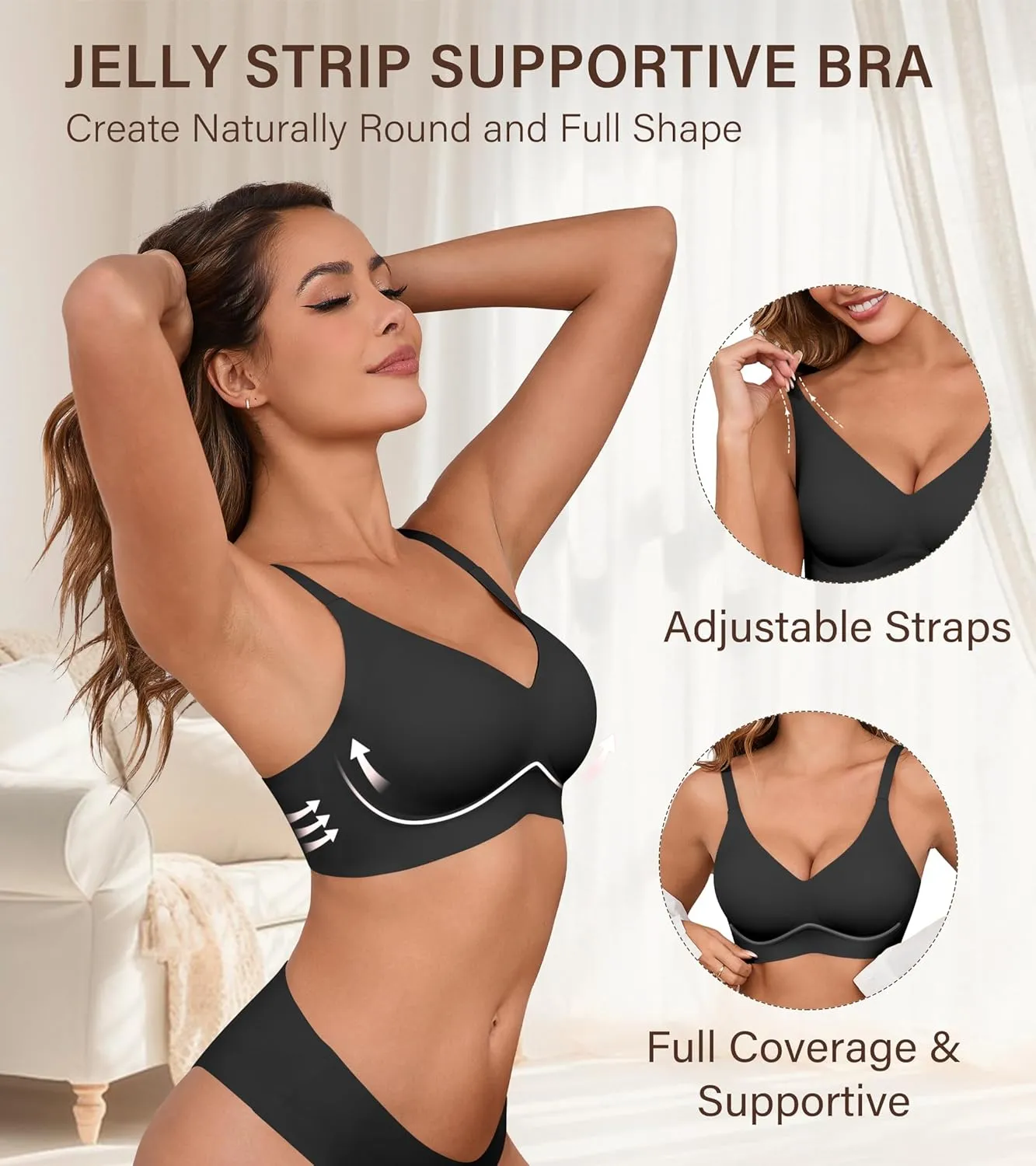 DEANGELMON Seamless Bras for Women No Underwire Comfortable Push Up Bra V Neck Wireless Bralette Full Coverage Wire Free