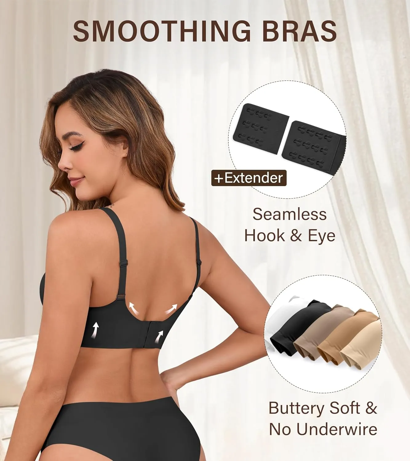 DEANGELMON Seamless Bras for Women No Underwire Comfortable Push Up Bra V Neck Wireless Bralette Full Coverage Wire Free