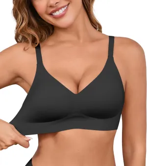 DEANGELMON Seamless Bras for Women No Underwire Comfortable Push Up Bra V Neck Wireless Bralette Full Coverage Wire Free