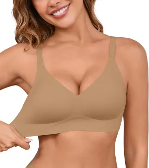DEANGELMON Seamless Bras for Women No Underwire Comfortable Push Up Bra V Neck Wireless Bralette Full Coverage Wire Free