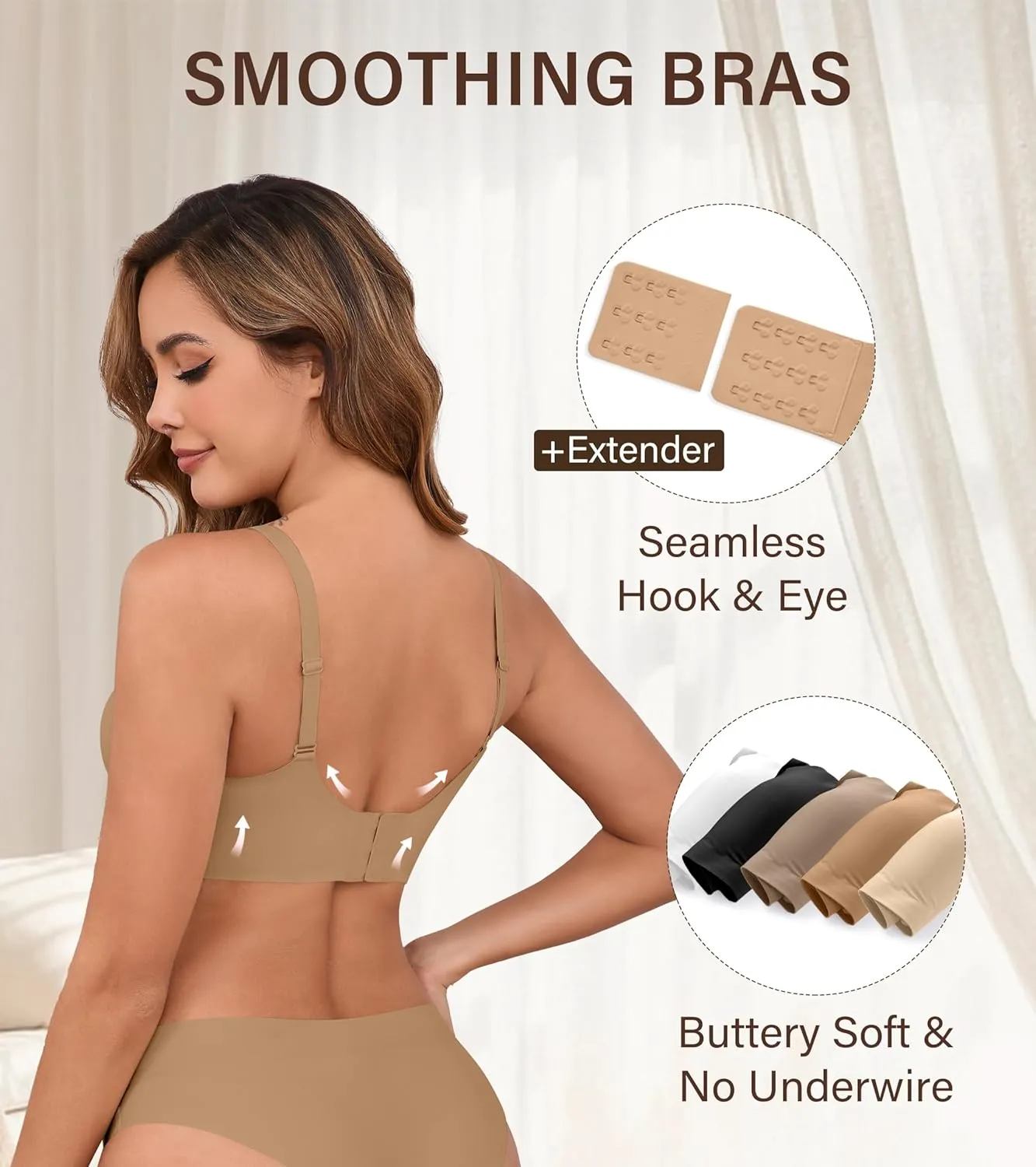 DEANGELMON Seamless Bras for Women No Underwire Comfortable Push Up Bra V Neck Wireless Bralette Full Coverage Wire Free