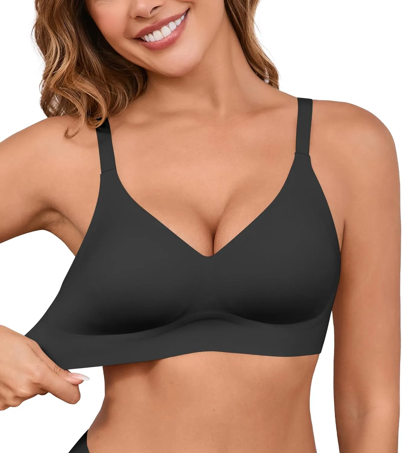 DEANGELMON Seamless Bras for Women No Underwire Comfortable Push Up Bra V Neck Wireless Bralette Full Coverage Wire Free