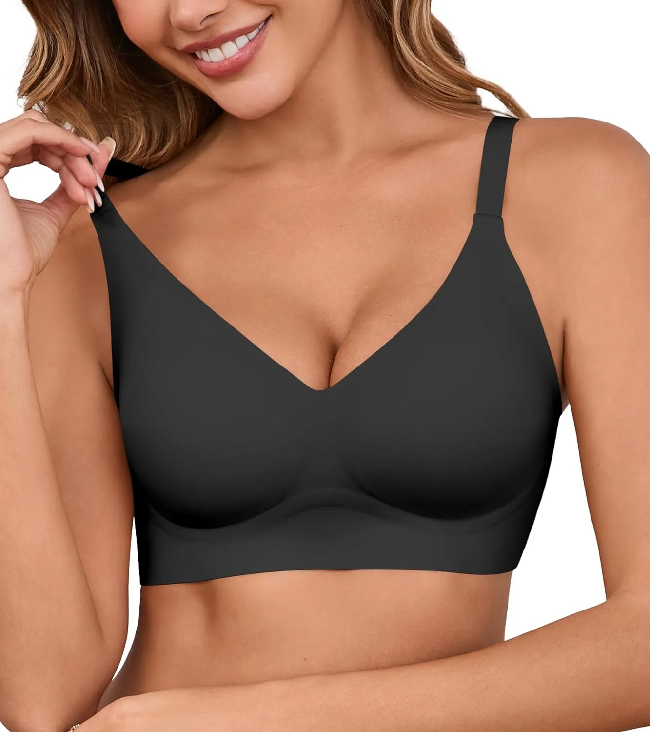 DEANGELMON Seamless Bras for Women No Underwire Comfortable Push Up Bra V Neck Wireless Bralette Full Coverage Wire Free