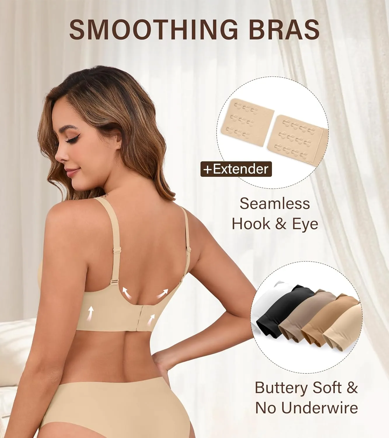 DEANGELMON Seamless Bras for Women No Underwire Comfortable Push Up Bra V Neck Wireless Bralette Full Coverage Wire Free