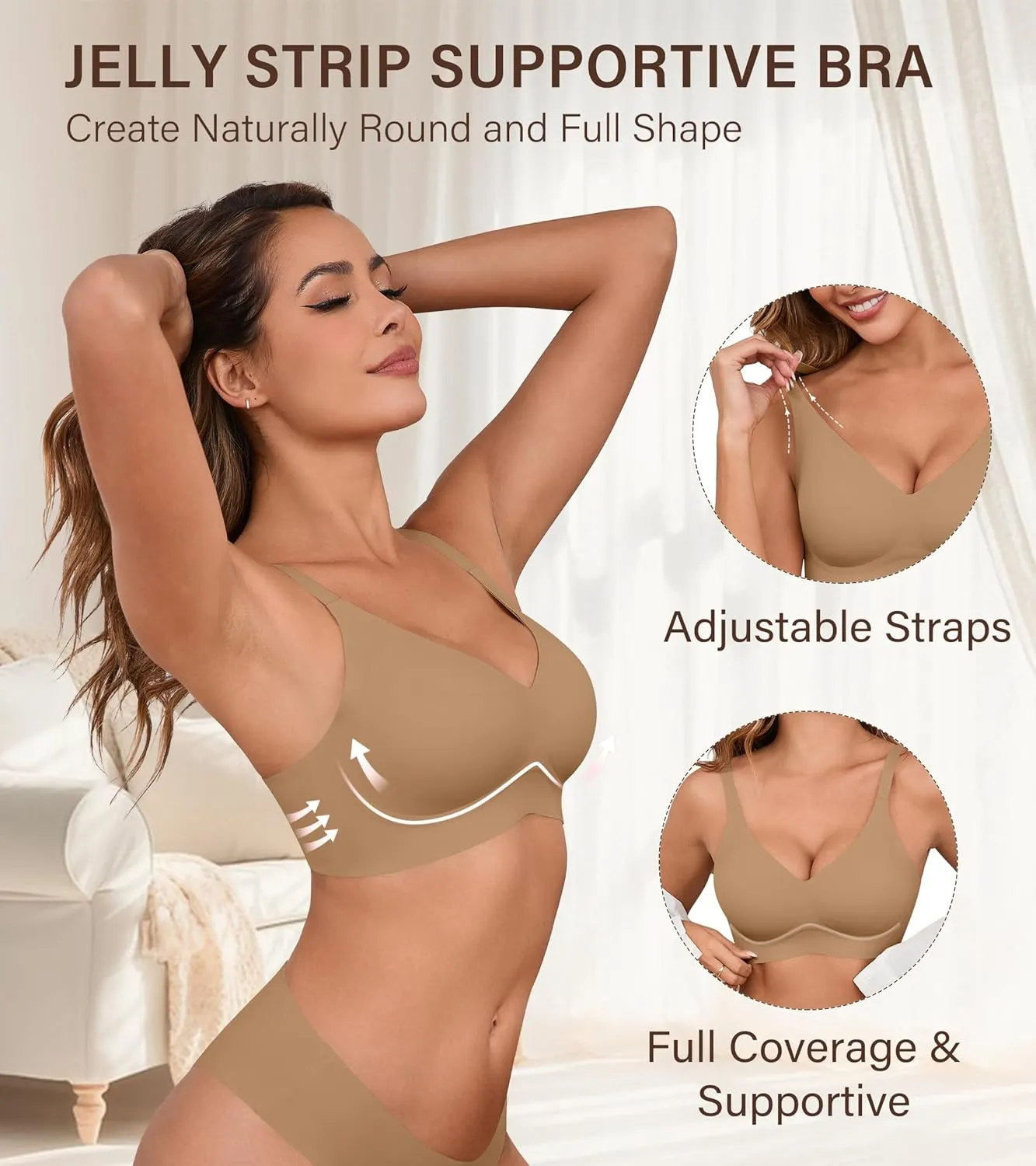 DEANGELMON Seamless Bras for Women No Underwire Comfortable Push Up Bra V Neck Wireless Bralette Full Coverage Wire Free