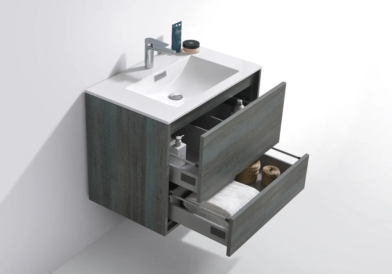 DeLusso 30" Ocean Gray Wall Mount Modern Bathroom Vanity