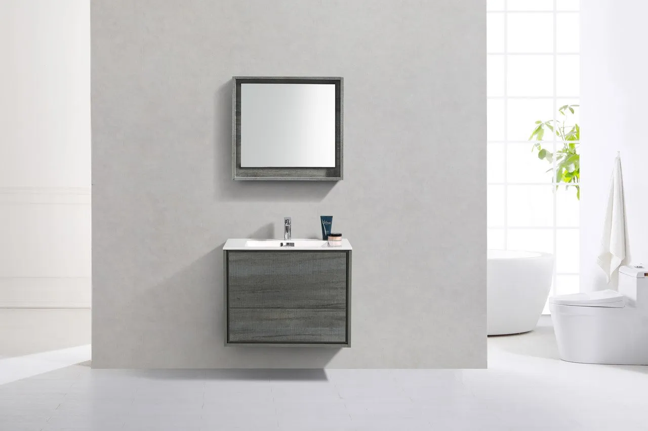 DeLusso 30" Ocean Gray Wall Mount Modern Bathroom Vanity