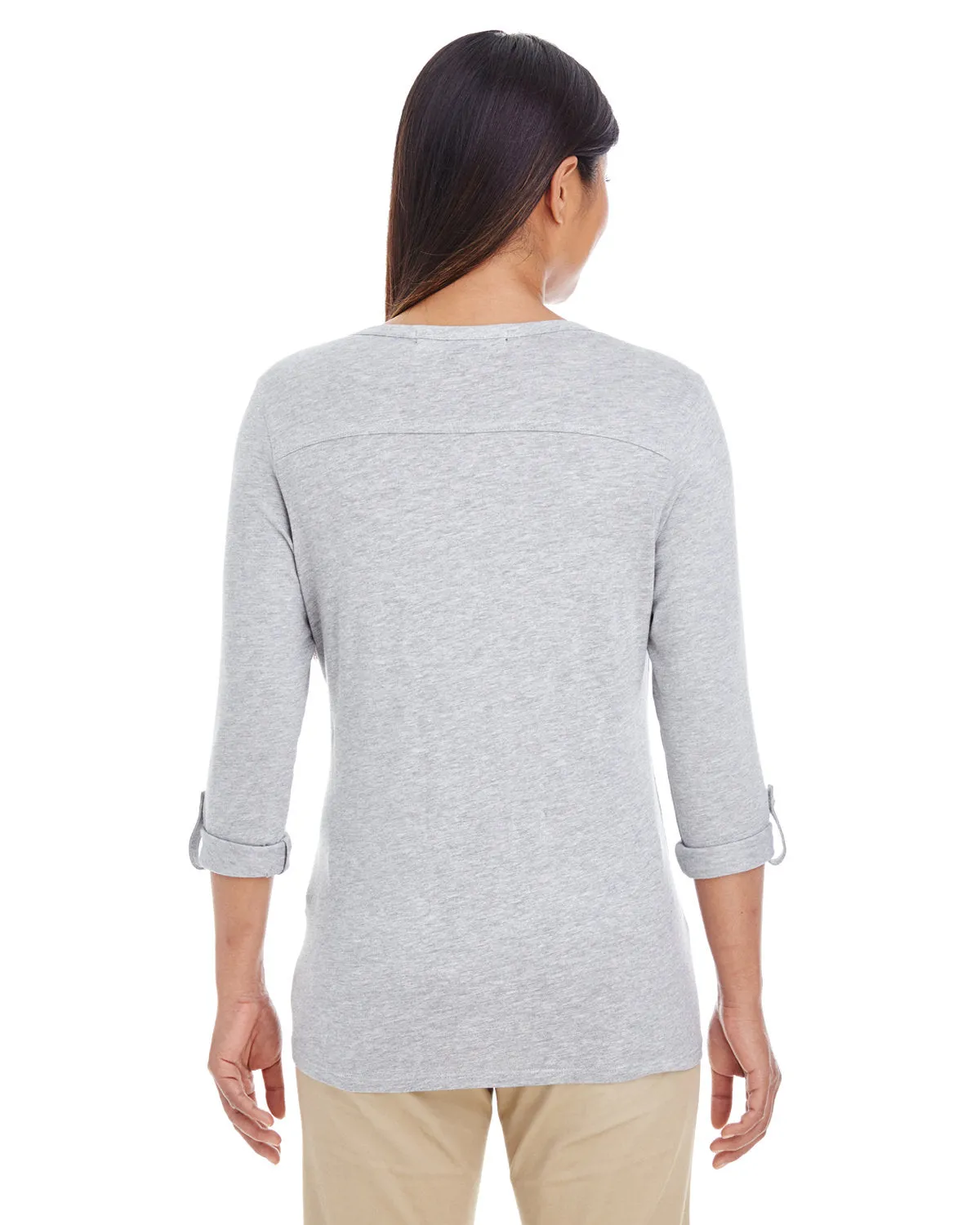 Devon & Jones Ladies' Perfect Fit™ Y-Placket Convertible Sleeve Knit Top