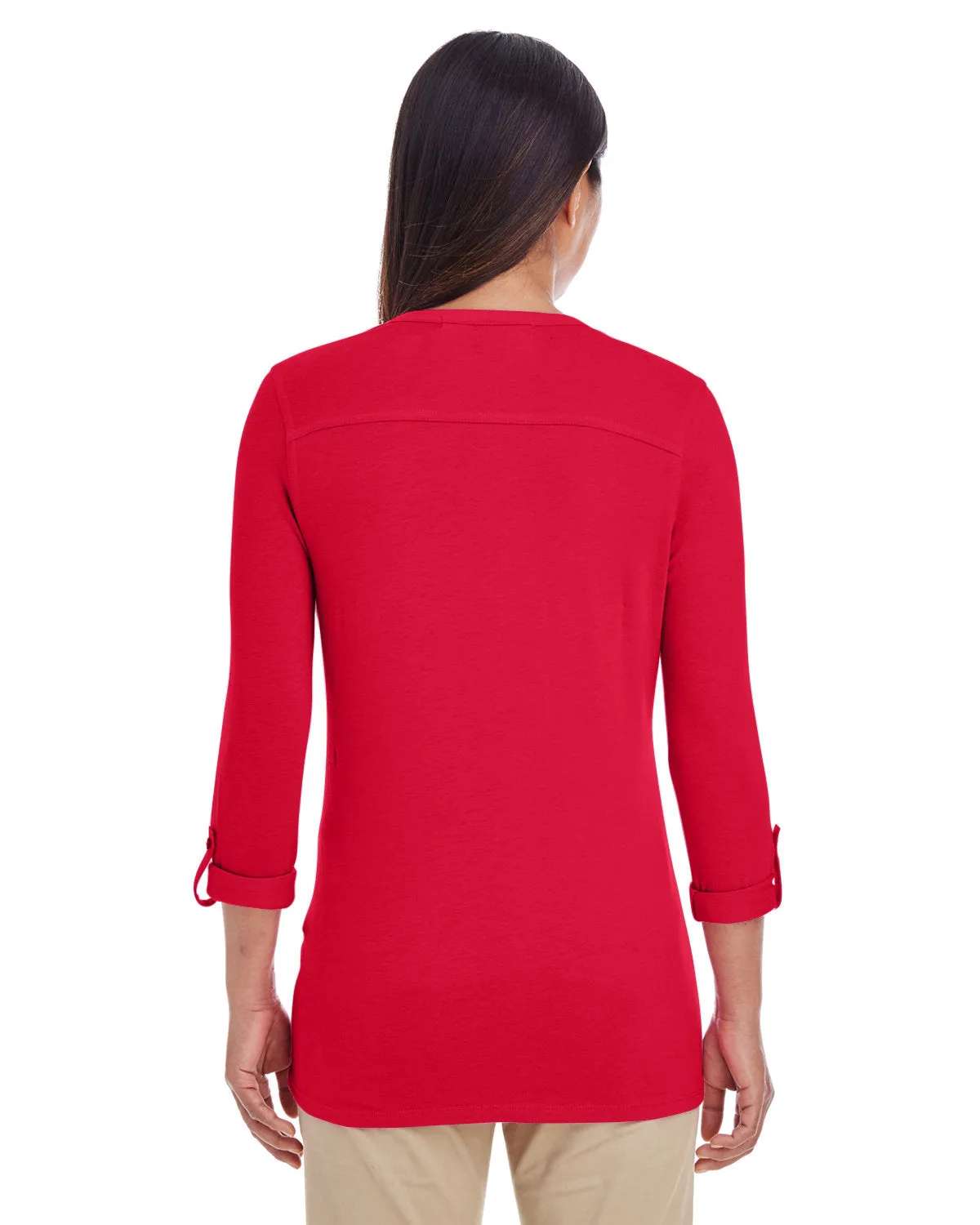 Devon & Jones Ladies' Perfect Fit™ Y-Placket Convertible Sleeve Knit Top