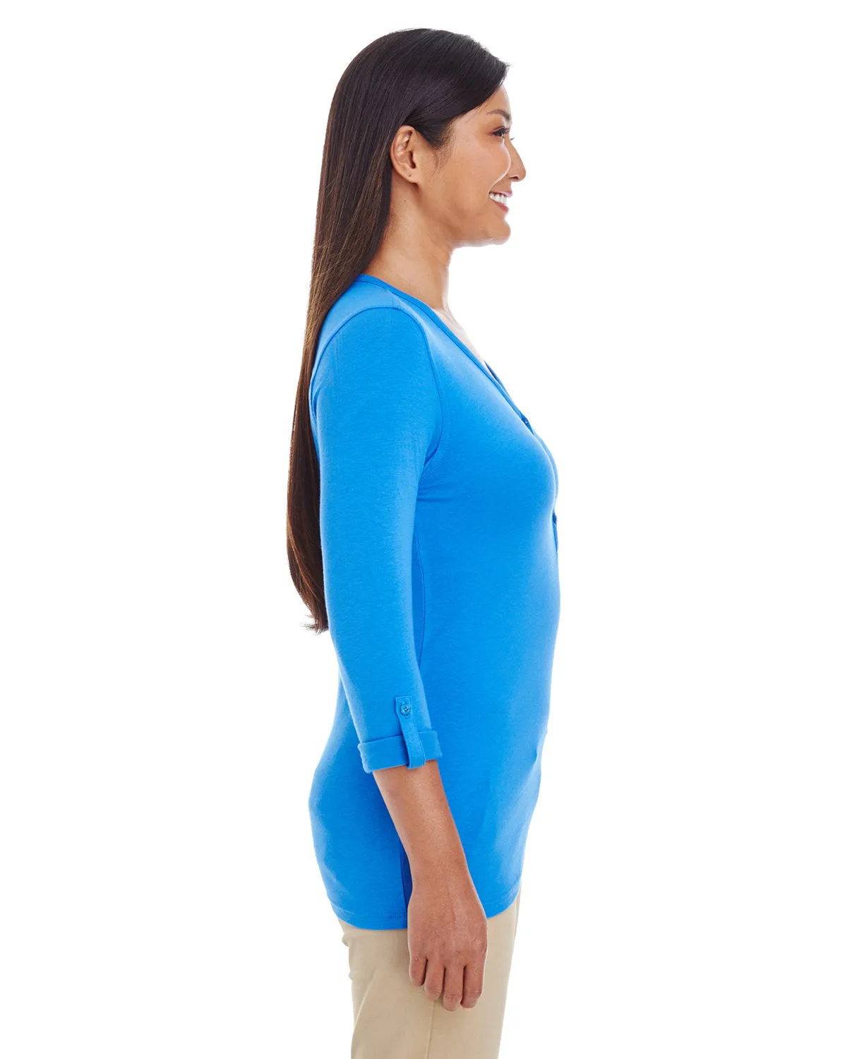 Devon & Jones Ladies' Perfect Fit™ Y-Placket Convertible Sleeve Knit Top