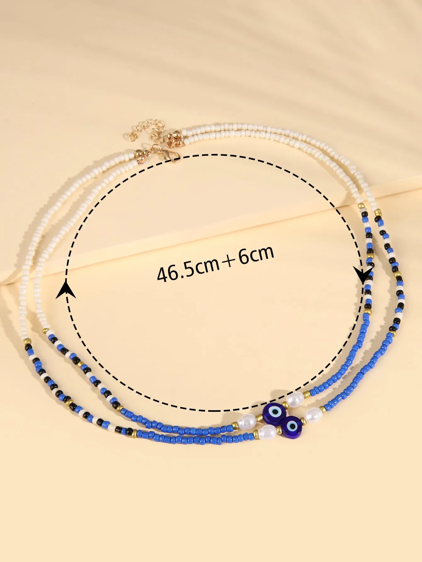Evil Eye & Faux Pearl Decor Beaded Layered Necklace for Women Girls Accessories