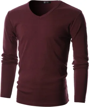 GIVON Mens Slim Fit V-Neck Long Sleeve T-Shirt  100% Cotton Ribbed Knit  Midweight Base Layer or Standalone Top