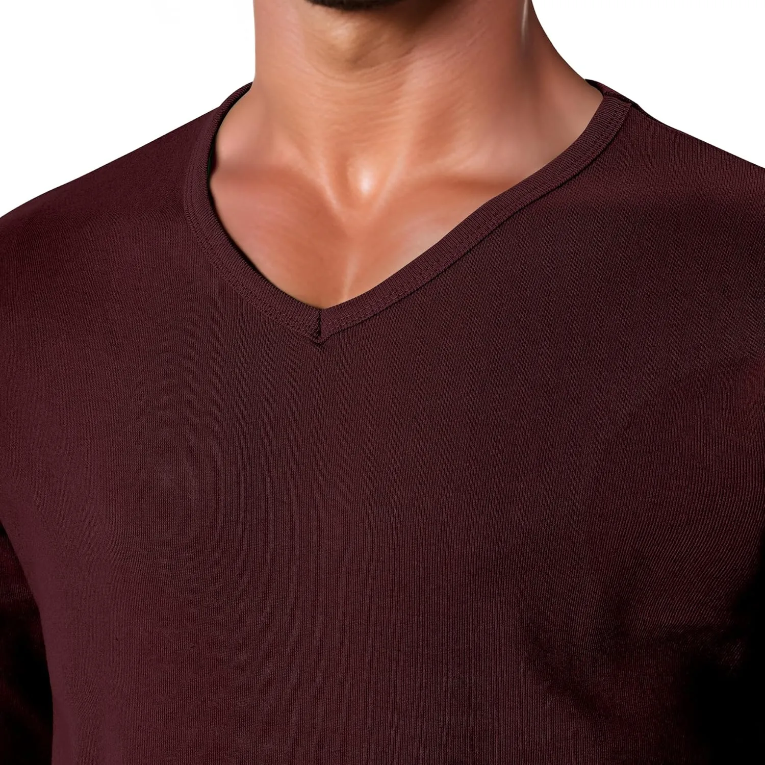 GIVON Mens Slim Fit V-Neck Long Sleeve T-Shirt  100% Cotton Ribbed Knit  Midweight Base Layer or Standalone Top