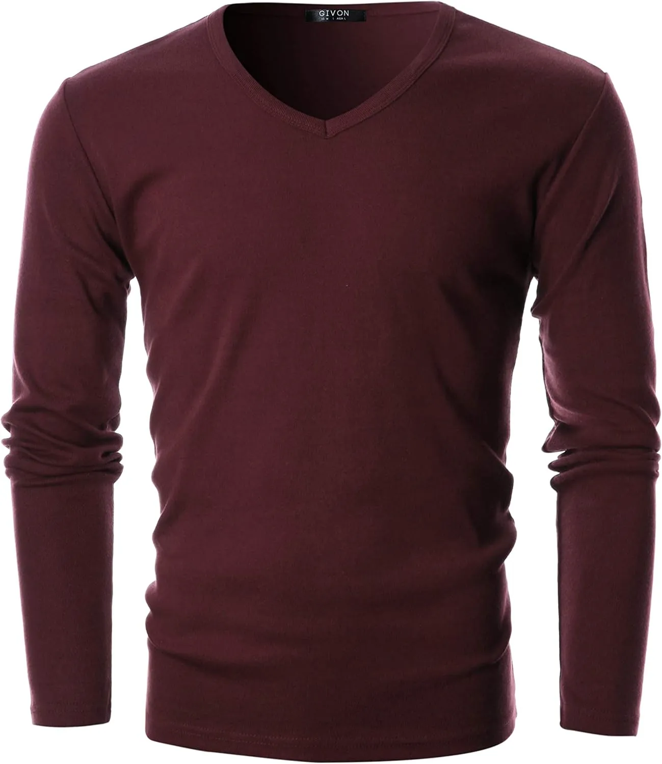 GIVON Mens Slim Fit V-Neck Long Sleeve T-Shirt  100% Cotton Ribbed Knit  Midweight Base Layer or Standalone Top