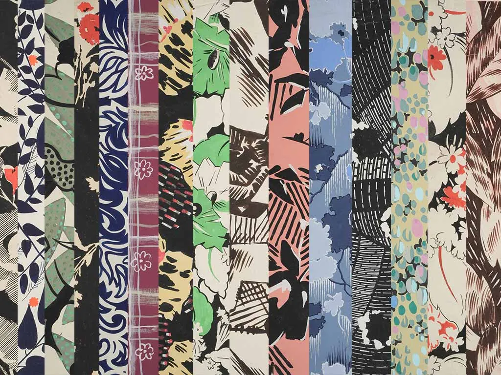 Handpainted Fabric Design by Arthur Litt - abstract monochrome florals