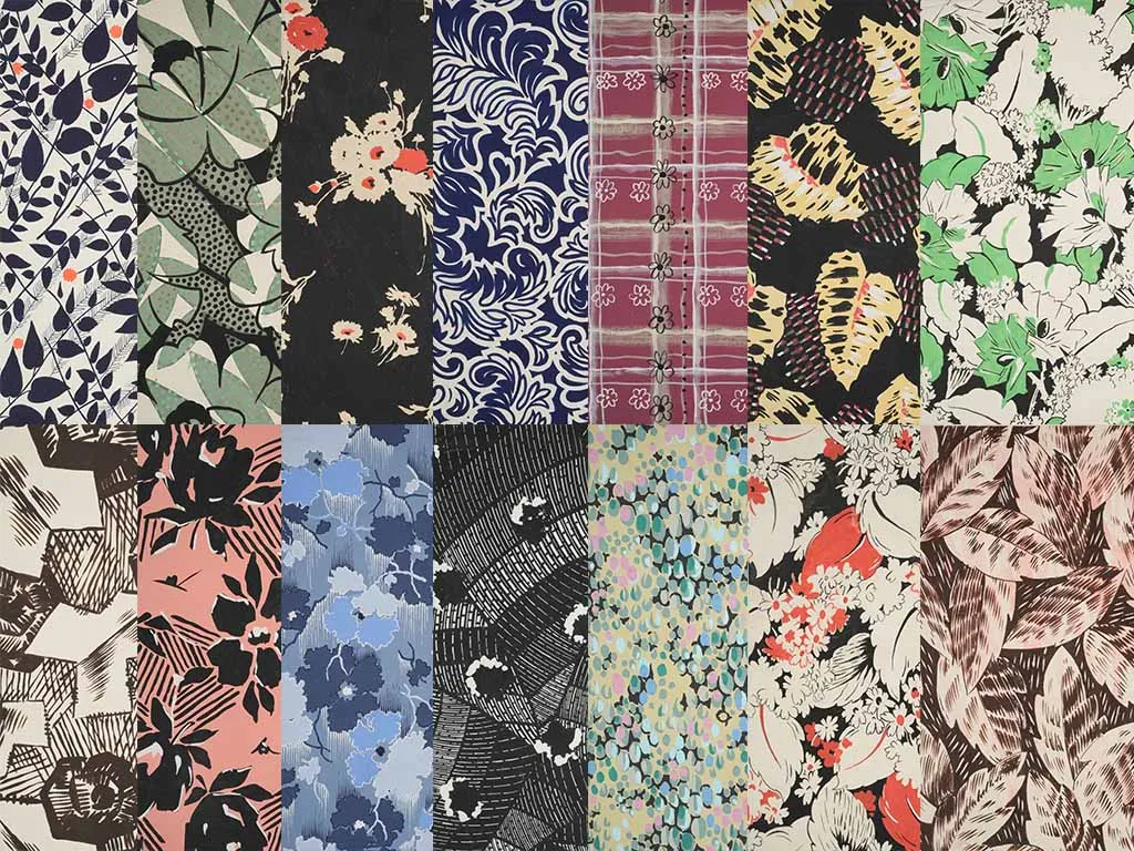 Handpainted Fabric Design by Arthur Litt - abstract monochrome florals